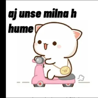 🙈 aj unse milna h hume gato, scooter, lindo, dibujos animados, Peach y Goma whatsapp sticker