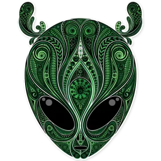 👽 alien, green, pattern, sticker, intricate, illustration telegram sticker