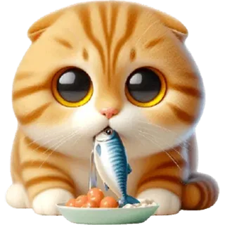 🐠 mèo, cá, mèo con, thức ăn, động vật, dễ thương, hoạt hình, thú cưng telegram sticker
