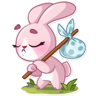 😔 conejo, animal, dibujo animado, sticker, lindo, rosa telegram sticker