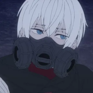 🤍 Anime, Masker gas, Rambut putih, Mata biru, Karakter, Potret telegram sticker