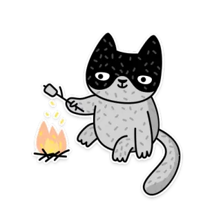 🔥 고양이, 마시멜로우, 캠프파이어, 만화, 동물, 스티커, 귀여운 telegram sticker