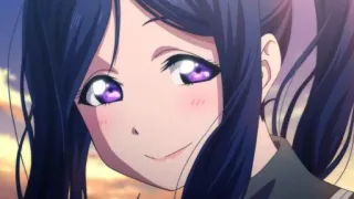 😊 anime, girl, portrait, smile, purple eyes telegram sticker
