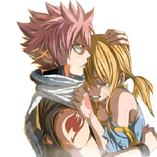 😠 Natsu Dragneel and Lucy Heartfilia Fairy Tail Anime, Fairy Tail, Natsu Dragneel, Lucy Heartfilia, Amitié, Triste, Émotionnel, Câlin telegram sticker