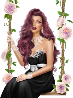 👩 mujer, columpio, rosas, vestido, vestido de gala, moda telegram sticker