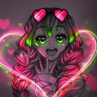 ✨ Mitsuri Kanroji Demon Slayer アニメ, 鬼滅の刃, 甘露寺蜜璃, 恋柱, ハート, かわいい telegram sticker