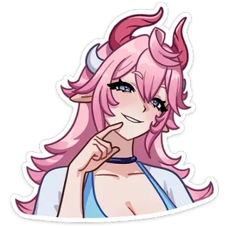 😏 anime, demon, girl, pink hair, horns, cute, smiling telegram sticker