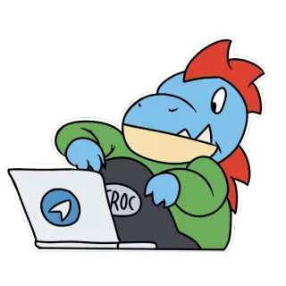 😓 TROC Cartoon, Krokodil, Laptop, Telegramm, Tier, Blau, Rot telegram sticker