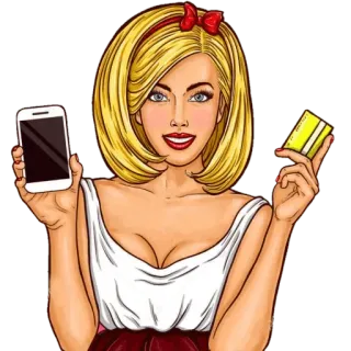 💳 femme, dessin animé, blonde, téléphone, carte de crédit, shopping, finance telegram sticker