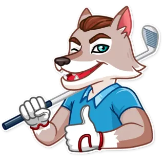 👍 loup, golf, sport, pouce levé, dessin animé, animal telegram sticker