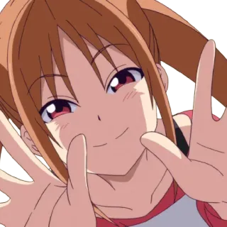 🍌 anime, menina, sinal de paz, desenho animado, sorrindo telegram sticker