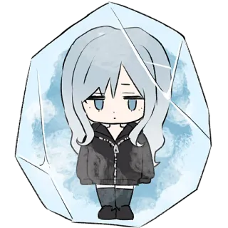 🥶 动漫, Q版, 冰, 冰冻, 悲伤, 女孩 whatsapp sticker