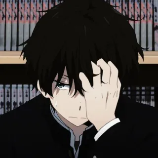 📜 Houtarou Oreki Hyouka anime, manga, Houtarou Oreki, Hyouka, sad, teenager, character, emotional telegram sticker