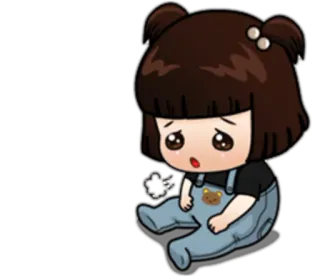 😧 Cartoon, Mädchen, Süß, Traurig, Teddybär, Latzhose telegram sticker
