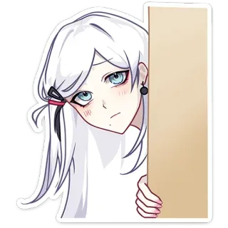 👀 cô gái anime, tóc trắng, dễ thương, nhìn trộm, sticker, hoạt hình telegram sticker