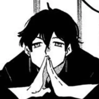 🤔 Manga, Anime, Personaje, Retrato, Blanco y negro, Expresión, Ilustración telegram sticker