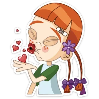 😘 girl, cartoon, hearts, kiss, love, flower, braids telegram sticker