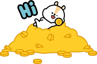 👋 Hi Dibujo animado, Mono, Animal, Bitcoin, Dinero, Oro, Moneda, Hámster telegram sticker