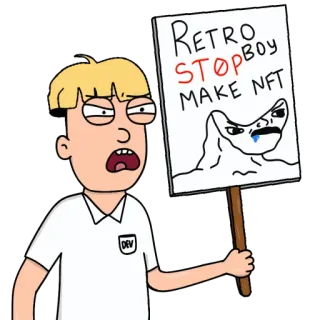 💩 Retro Boy STOP MAKE NFT Anak Retro, NFT, Kartun, Rambu, Protes, Seni Digital telegram sticker