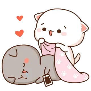 😴 kucing, tidur, imut, kartun, selimut, hati, telepon telegram sticker