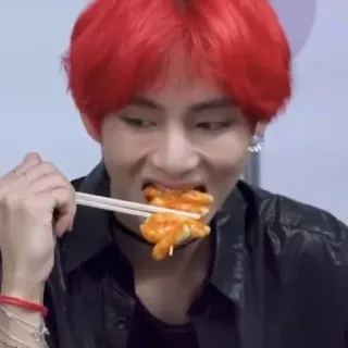 🍢 persona, comiendo, palillos, pelo rojo, asiático, coreano telegram sticker