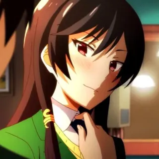 🍀 Anime, Meisje, Schooluniform, Blozen, Schattig, Karakter, Lachend telegram sticker