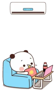 🍼 panda, kanapa, laptop, przekąski, klimatyzacja, kreskówka, słodki, relaks telegram sticker