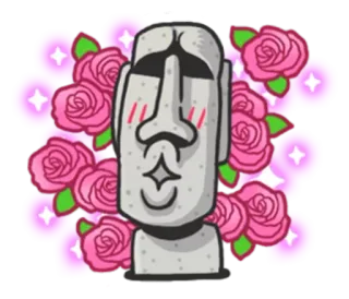 🐷 Moai, Paaseilandhoofd, Beeld, Bloemen, Roze, Schattig whatsapp sticker