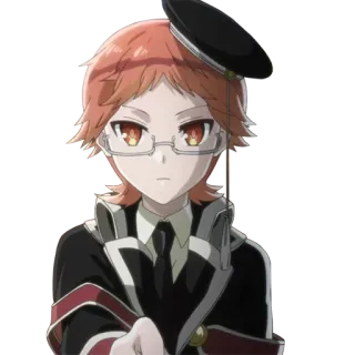 😶 Anime, Personnage, Cheveux Rouges, Lunettes, Uniforme whatsapp sticker