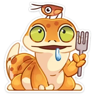 🤤 ящерица, мультфильм, животное, милый, рептилия, вилка, насекомое telegram sticker