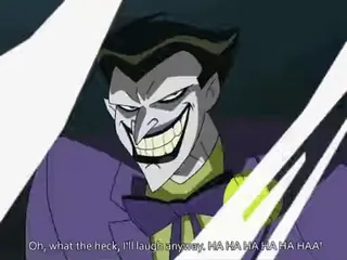 😆 Joker Oh, what the heck, I'll laughanys. НА НА НА НА HA HAA villain, cartoon, joker, DC comics telegram sticker
