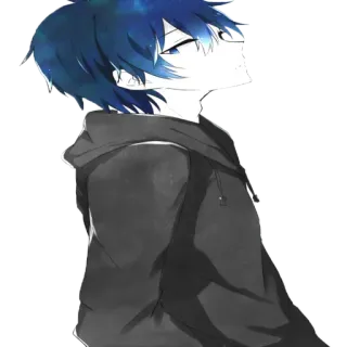 😒 Anime, Ragazzo, Felpa con cappuccio, Capelli blu, Cartone animato telegram sticker