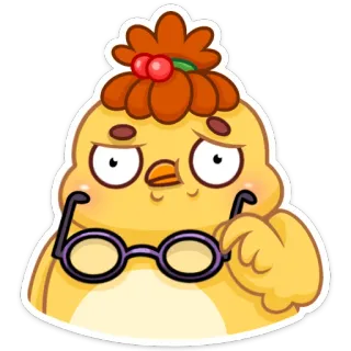 🤨 poussin, dessin animé, lunettes, mignon, drôle telegram sticker