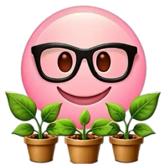 🤓 emoji, kính, màu hồng, cây, cây trồng trong chậu, sự phát triển, cây con whatsapp sticker