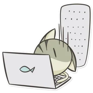 💻 chat, ordinateur, portable, poisson, autocollant, dessin animé whatsapp sticker