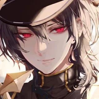 🗝 Anime, Manga, occhi rossi, cappello, uniforme, personaggio whatsapp sticker