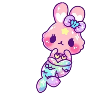 🐠 русалка, кролик, милый, каваий, мультфильм, стикер telegram sticker
