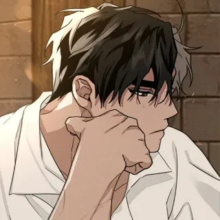 ♠️ Anime, Uomo, Profilo, Capelli neri, Camicia bianca, Pensieroso telegram sticker