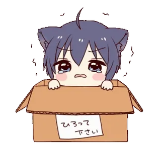 😢 ひろってください anime, cat, cute, crying, box, sad telegram sticker