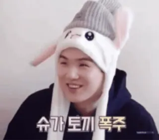 🦥 슈가가 토끼 폭주 person, hat, bunny, Korean, 웃음, 셀카 telegram sticker