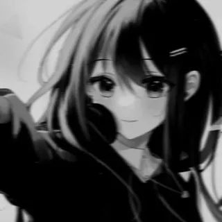 🎡 Anime, Manga, Ragazza, Bianco e nero, Illustrazione, Cartone animato telegram sticker
