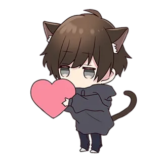 ❤️ Чиби, Аниме, Кошачьи ушки, Кошачий хвост, Сердце, Милый telegram sticker