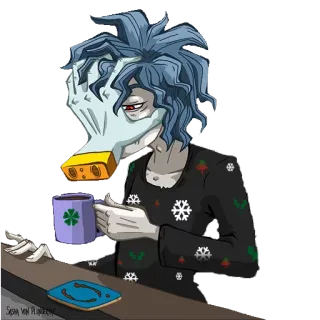 ☕️ Shigaraki Tomura My Hero Academia Аниме, Персонаж, Злодей, Уставший, Сонный, Моя геройская академия whatsapp sticker