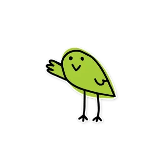 🙋 새, 초록색, 만화, 동물, 귀여운, 손 흔드는 telegram sticker
