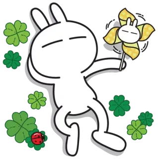 😌 conejo, trébol, molinillo, relajante, lindo, blanco telegram sticker