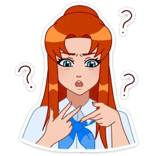 ❓ fille, question, confuse, réflexion, dessin animé, femme telegram sticker