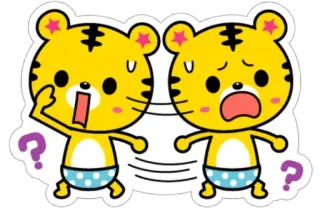 😦 tigre, cartone animato, punto interrogativo, bebè, espressione, confuso telegram sticker