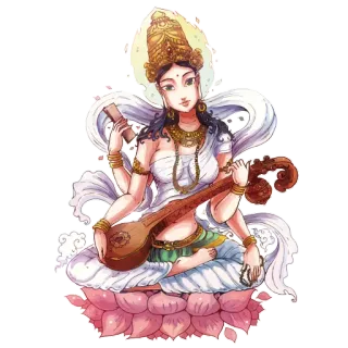 😌 Saraswati Saraswati, Dea indù, Musica, Saggezza, Conoscenza, Arte, Cultura indiana telegram sticker