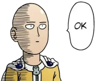 😑 Saitama One-Punch Man OK Anime, Mangá, Saitama, One-Punch Man, Ok, Herói, Desenho animado telegram sticker