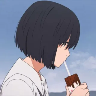 🥤 Anime, Mädchen, Trinken, Schokoladenmilch, Kurze Haare, Cartoon telegram sticker